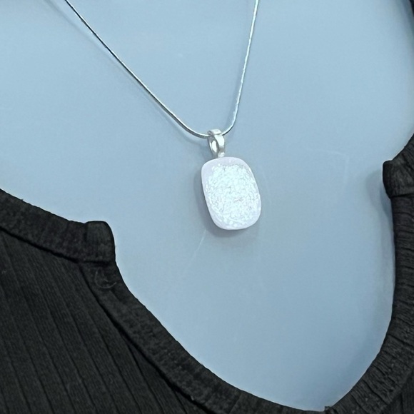 Handmade Glittery Glass Pendant 18” Stainless Steel Necklace - Picture 1 of 15